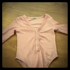 Pink body suit button down sexy
